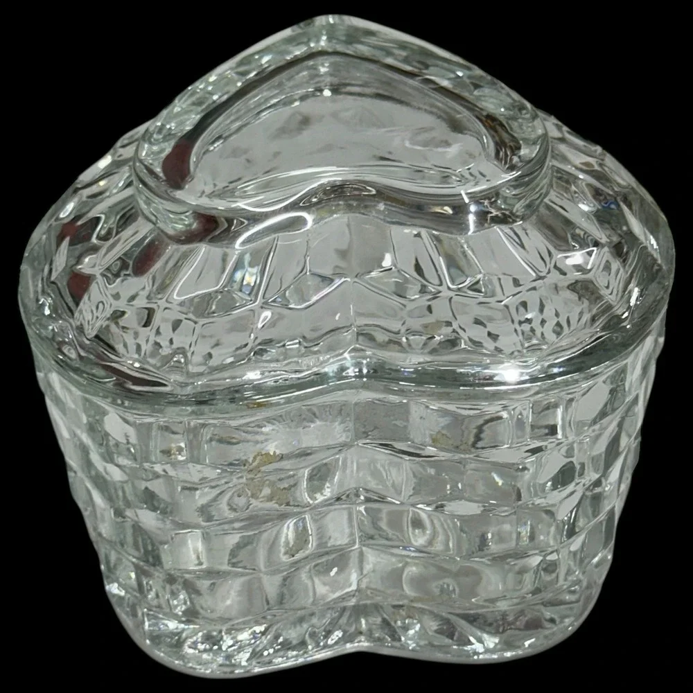 Homco Glass Heart‎ Box Fostoria Whitehall Colony Cubist Candy Trinket Lid VTG